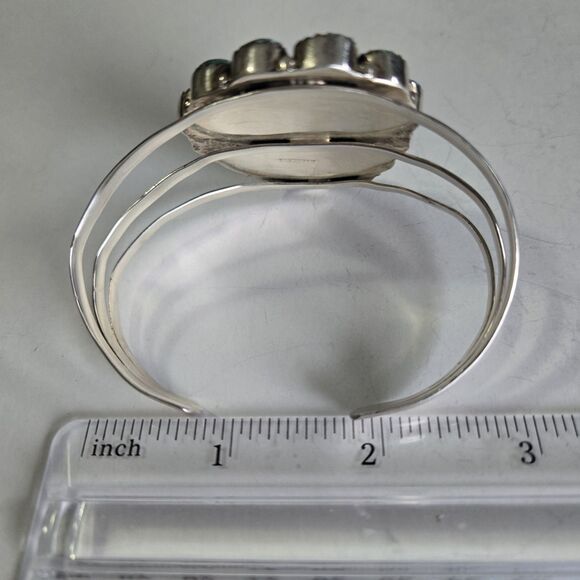 Vintage Navajo Sterling Turquoise Cluster Cuff Bracelet 48g Large 7.5" Stamped - Picture 10 of 13